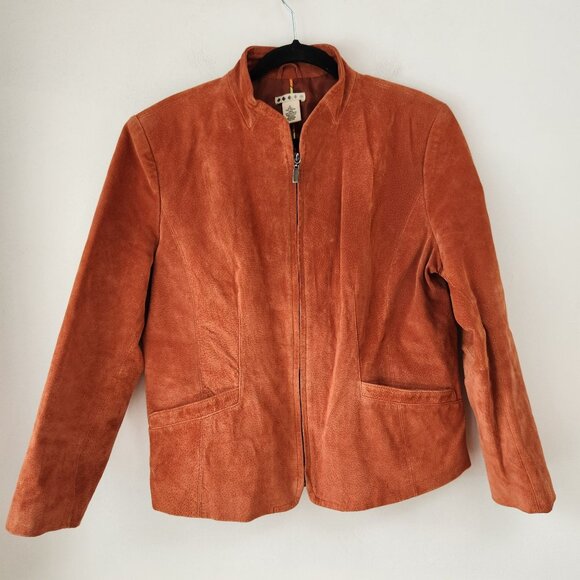 Vintage Five Diamonds Coral Suede Leather Jacket Full Zip Bomber Y2K XL - Picture 1 of 7